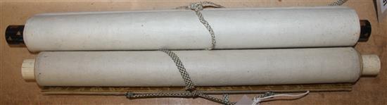 Pair Oriental hand painted scrolls